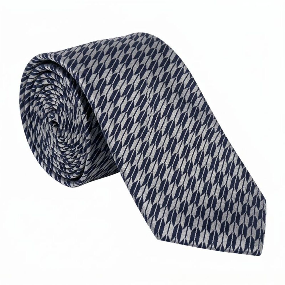 Emporio Armani 100% Silk Navy Blue Geometric Tie - Made in Italy